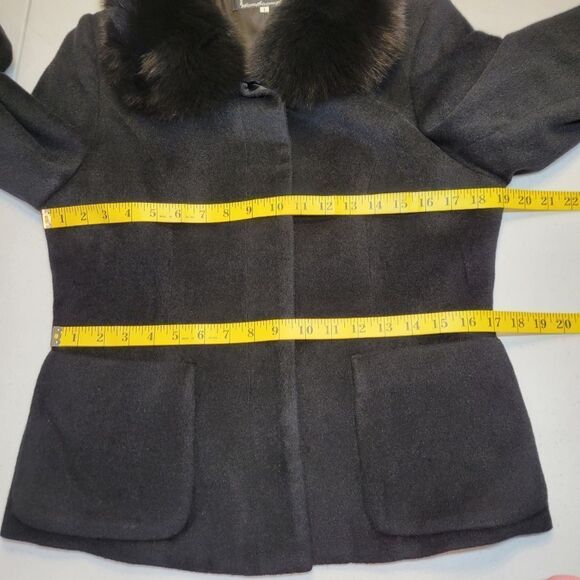 Patty Lewis Vintage Cashmere Wool Elegant Black Fur Trimmed Women's Jacket Coat - Picture 9 of 11